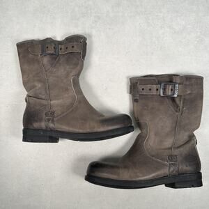 Palladium Boots Womens Size 6 Gray Leather Engineer Motorcycle Buckle Pull-On
